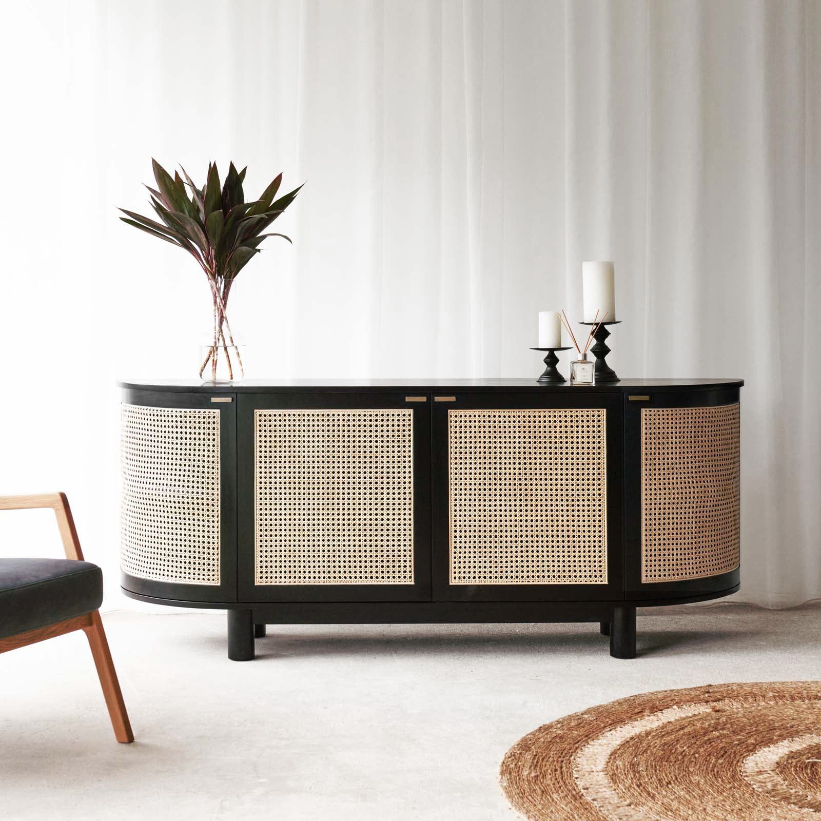 Rattan deals black sideboard