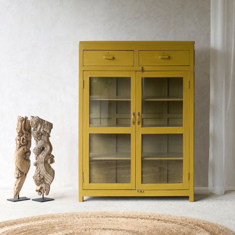 Vintage Small Cabinet with 2 Drawers | Mustard