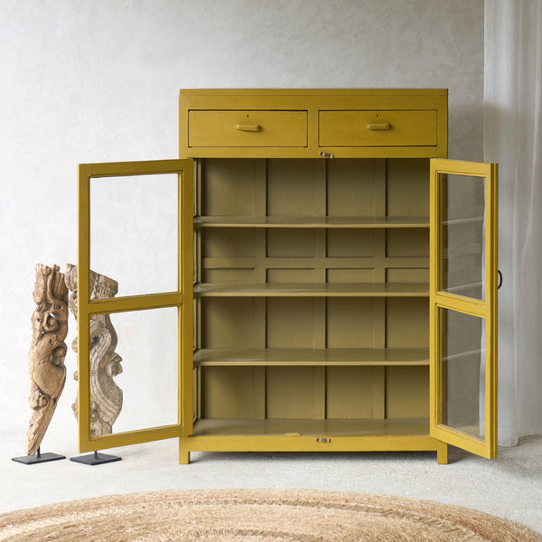 Vintage Small Cabinet with 2 Drawers | Mustard