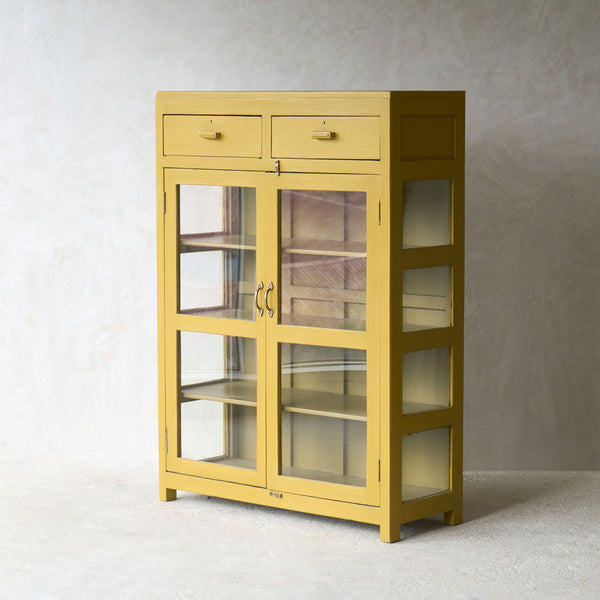 Vintage Small Cabinet with 2 Drawers | Mustard