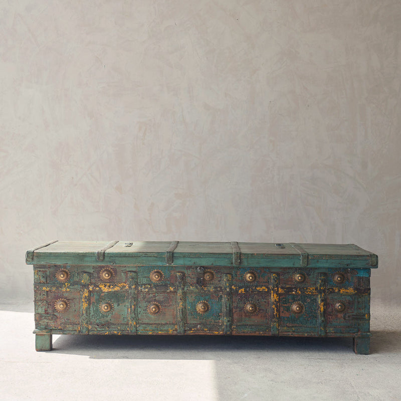 Vintage Chest with Brass Motif | Bluewash