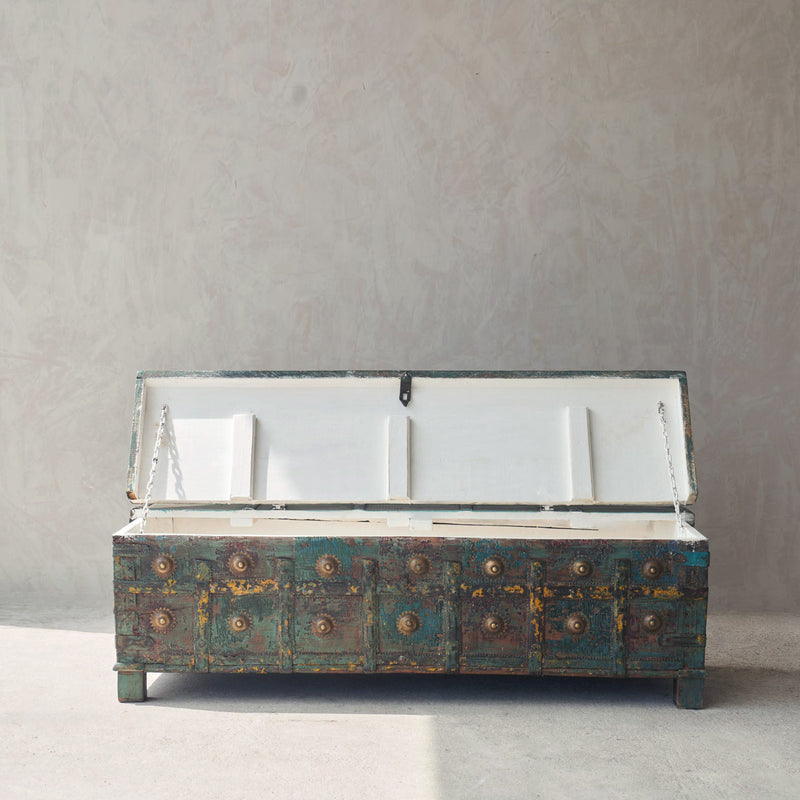 Vintage Chest with Brass Motif | Bluewash