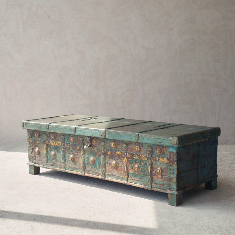 Vintage Chest with Brass Motif | Bluewash