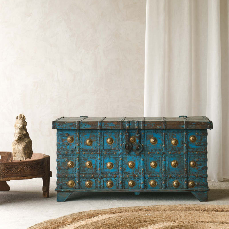 Vintage Chest with Brass Motif | Bluewash