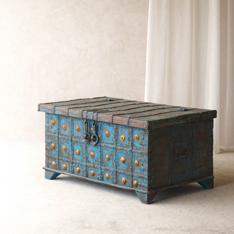 Vintage Chest with Brass Motif | Bluewash