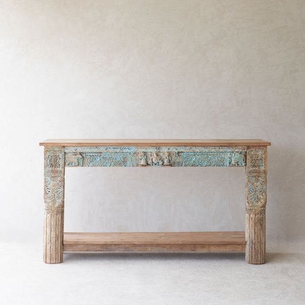Vintage Teak Console with Carvings