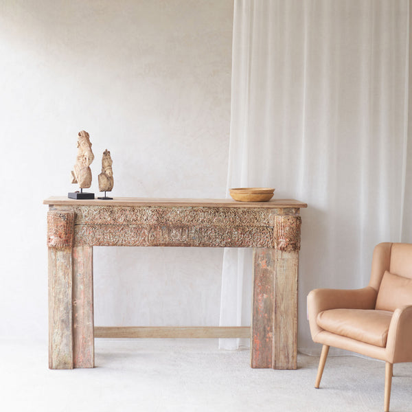 Vintage Teak Console with Carvings