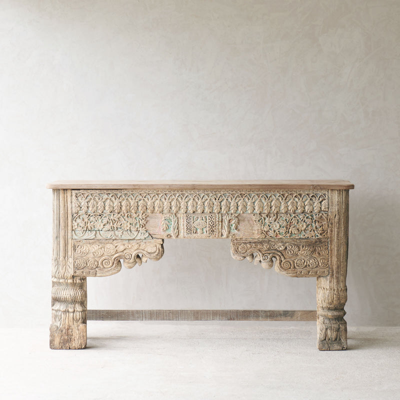 Vintage Teak Console with Carvings