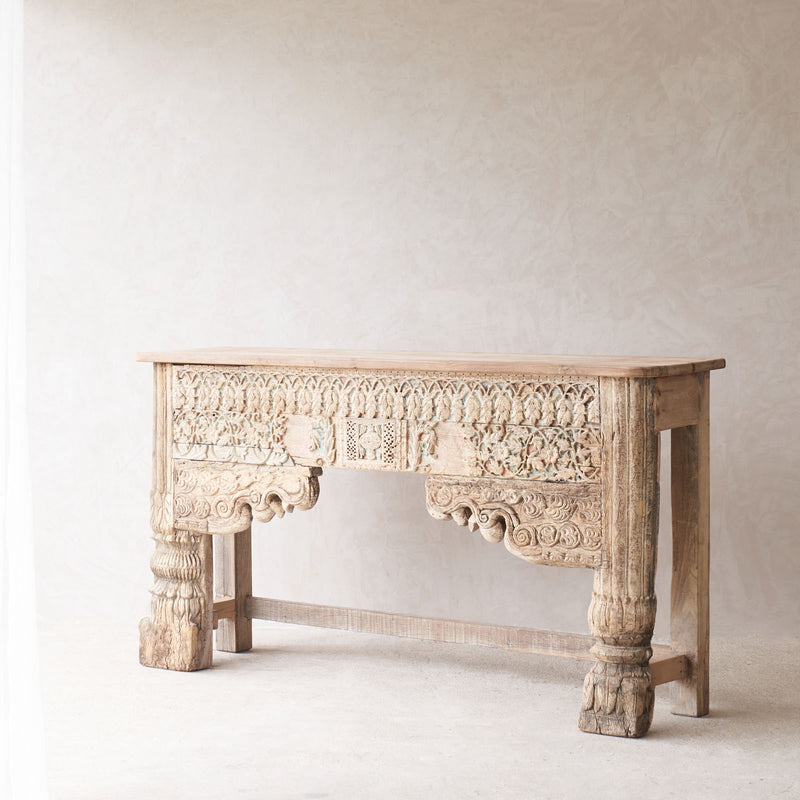 Vintage Teak Console with Carvings