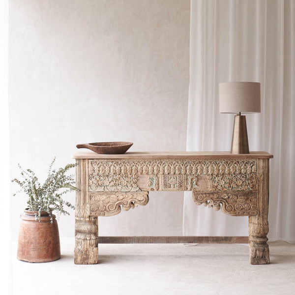 Vintage Teak Console with Carvings