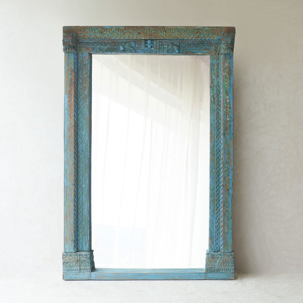 Vintage Carved Teak Mirror | Bluewash
