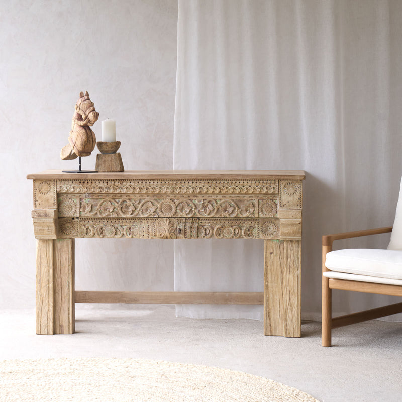 Vintage Teak Console with Carvings