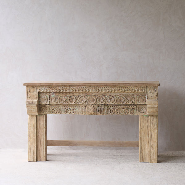 Vintage Teak Console with Carvings