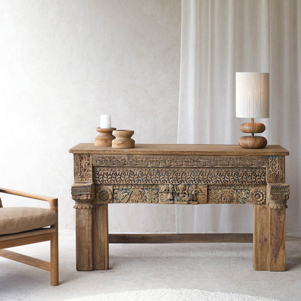 Vintage Teak Console with Carvings