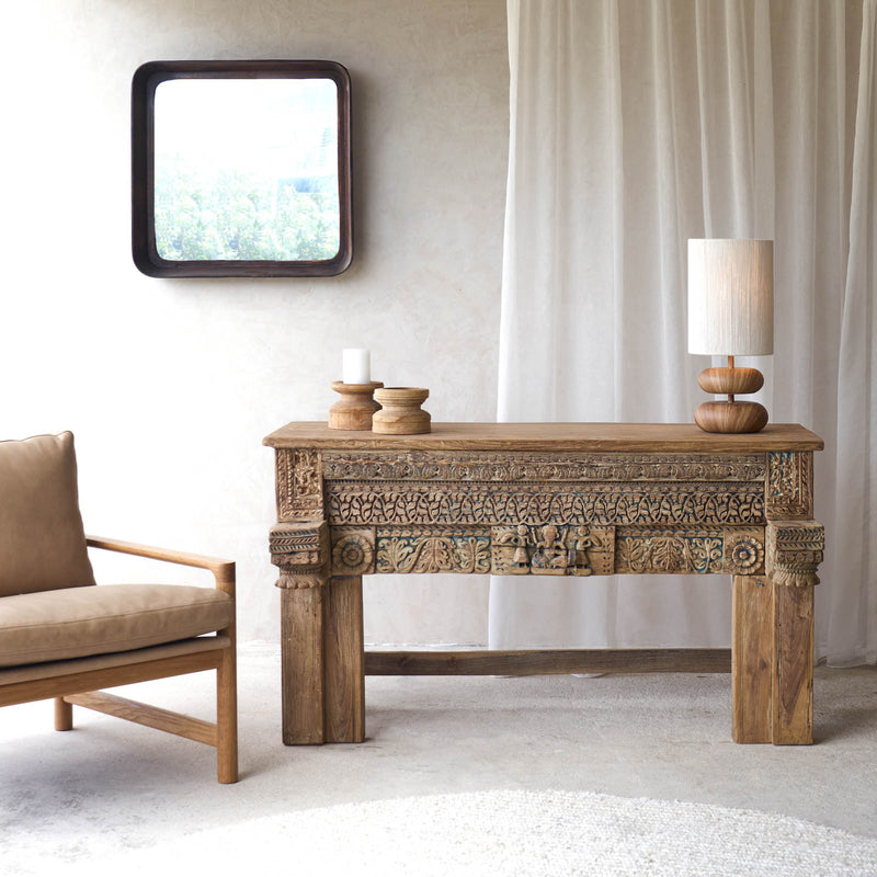 Vintage Teak Console with Carvings