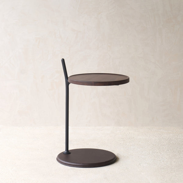 Bystander Leather Side Table | Espresso with Walnut Frame