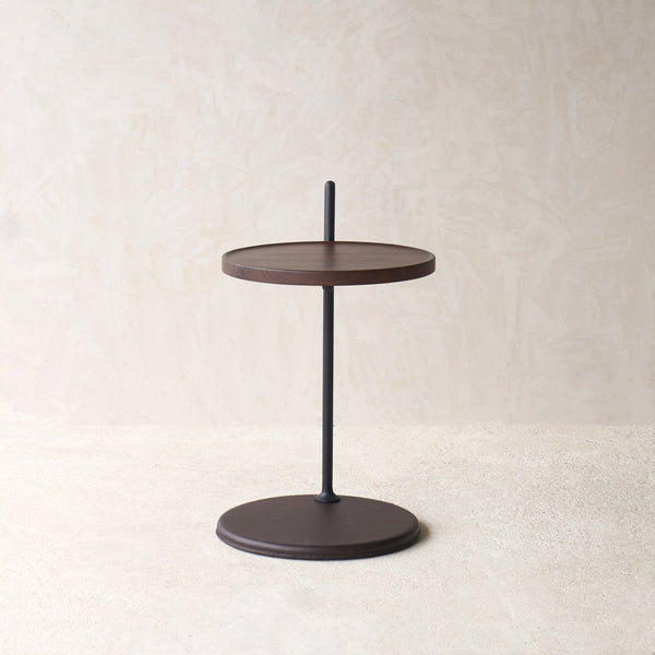 Bystander Leather Side Table | Espresso with Walnut Frame