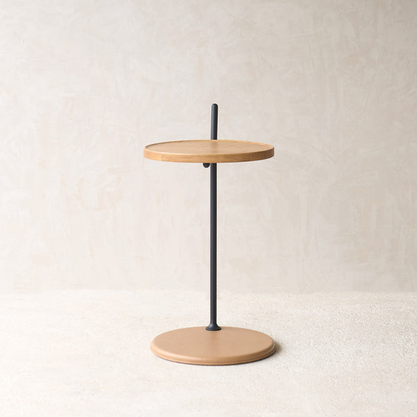 Bystander Leather Side Table | Pecan with Oak Frame