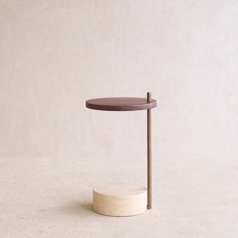 Society Side Table | Walnut with Travertine Base