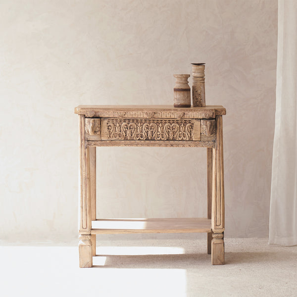 Vintage Teak Console with Carvings