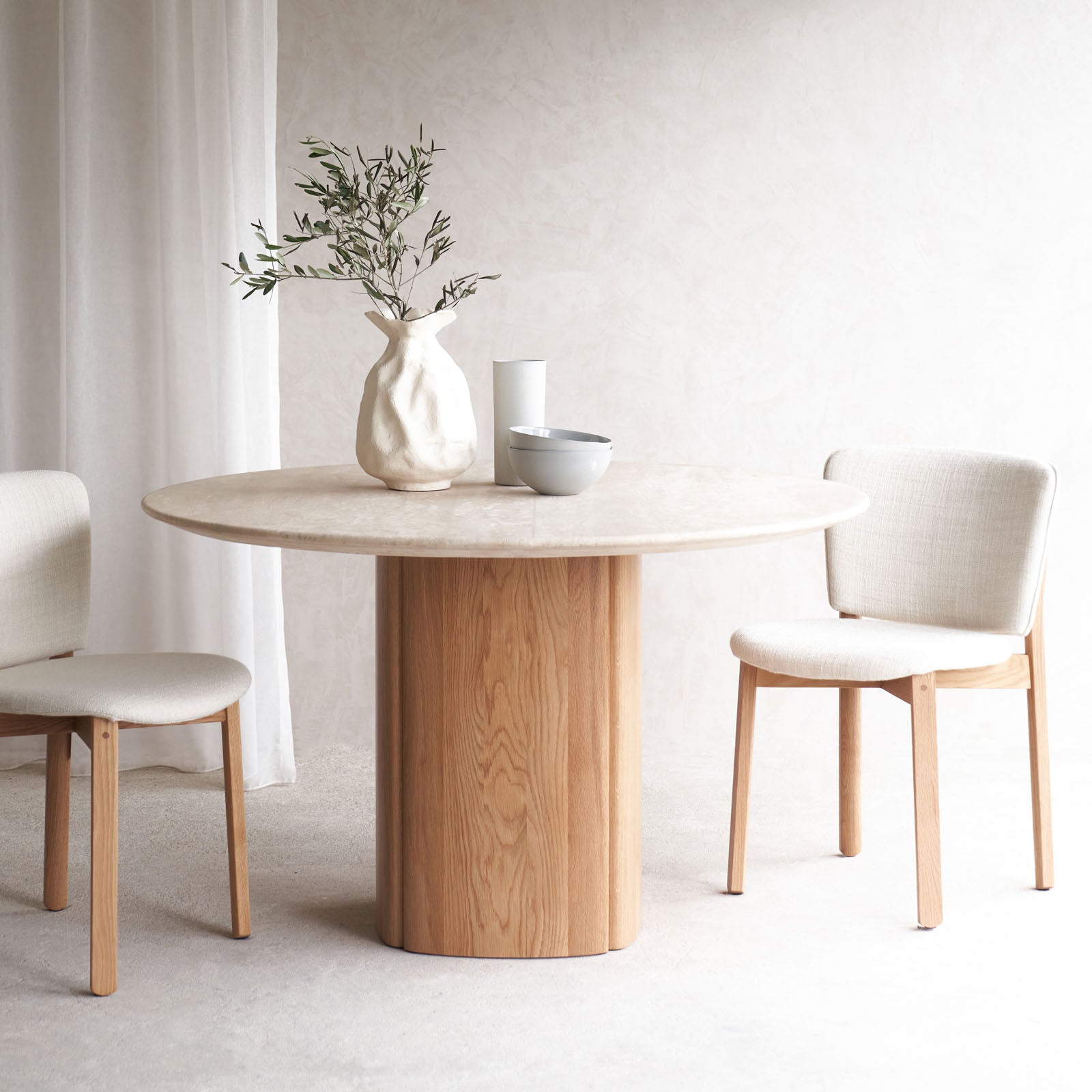 Tathra Round Dining Table | Travertine with Oak Base – Originals Furniture