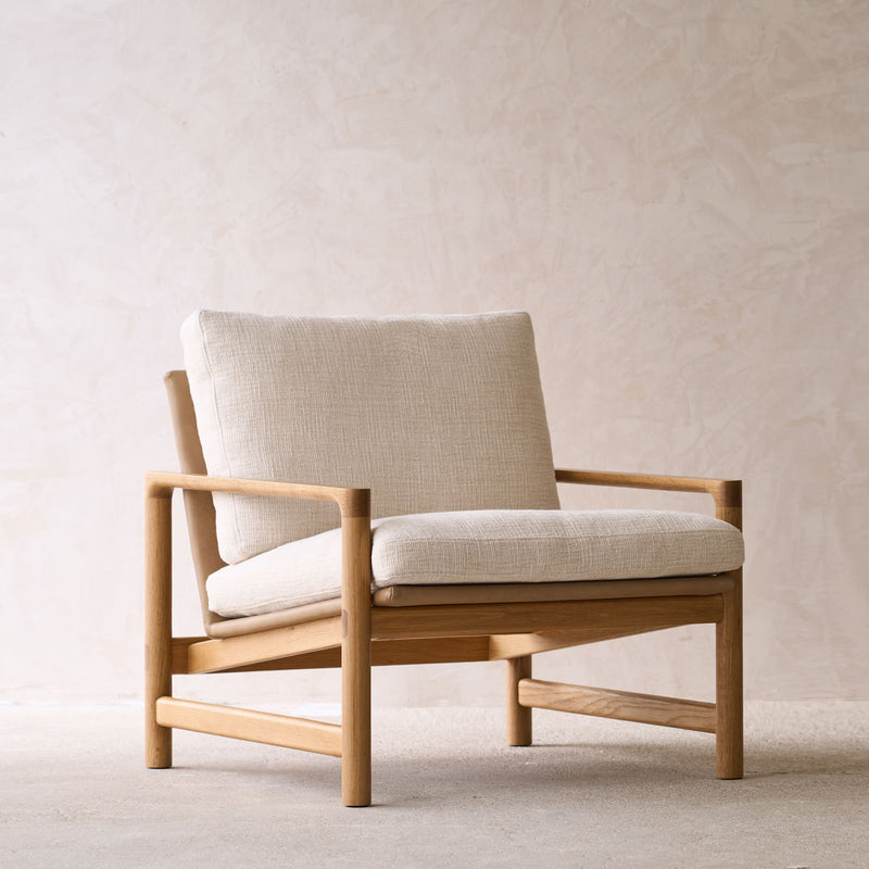 Troubadour Fabric Armchair | Oak Frame - Sherpa Yeti