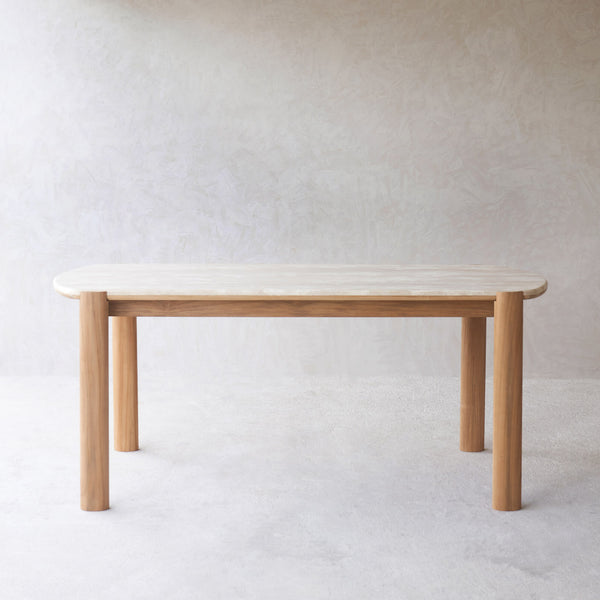 Tropez Dining Table | Travertine with Teak Base (180cm)