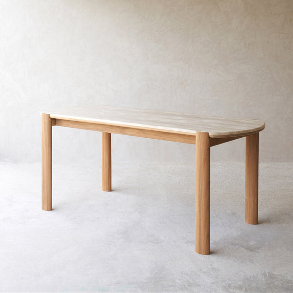 Tropez Dining Table | Travertine with Teak Base (180cm)