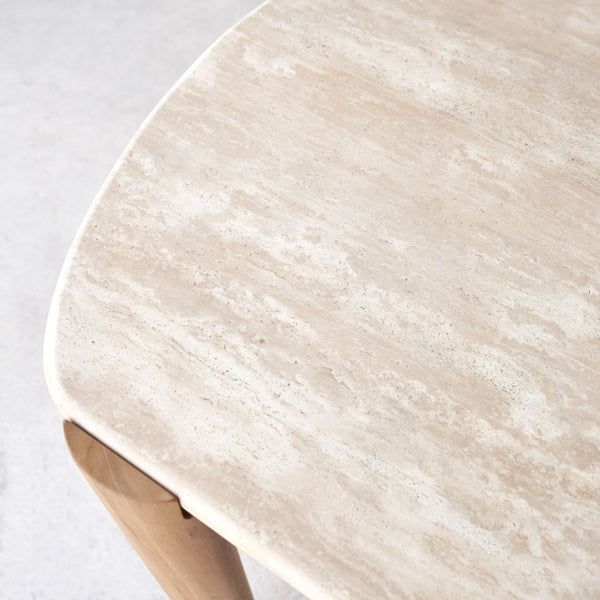 Tropez Dining Table | Travertine with Teak Base (180cm)