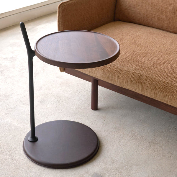 Bystander Leather Side Table | Espresso with Walnut Frame