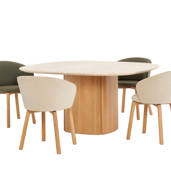 Tathra Squircle Dining Table | Travertine with Oak Base