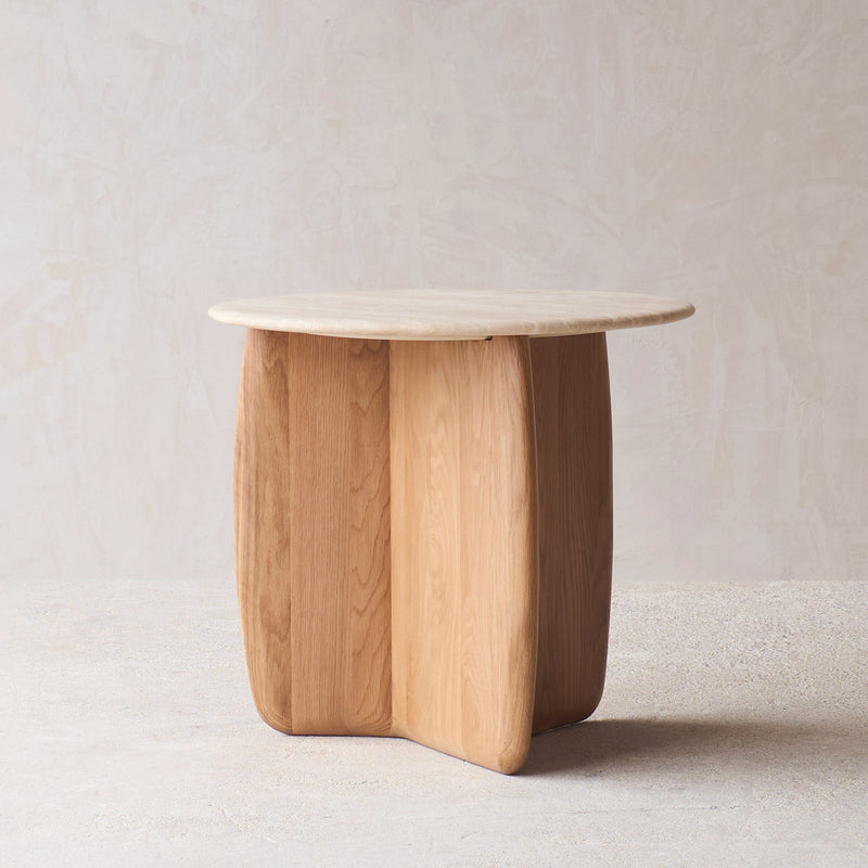 Eden Side Table | Travertine Top with Oak Base (55cm)