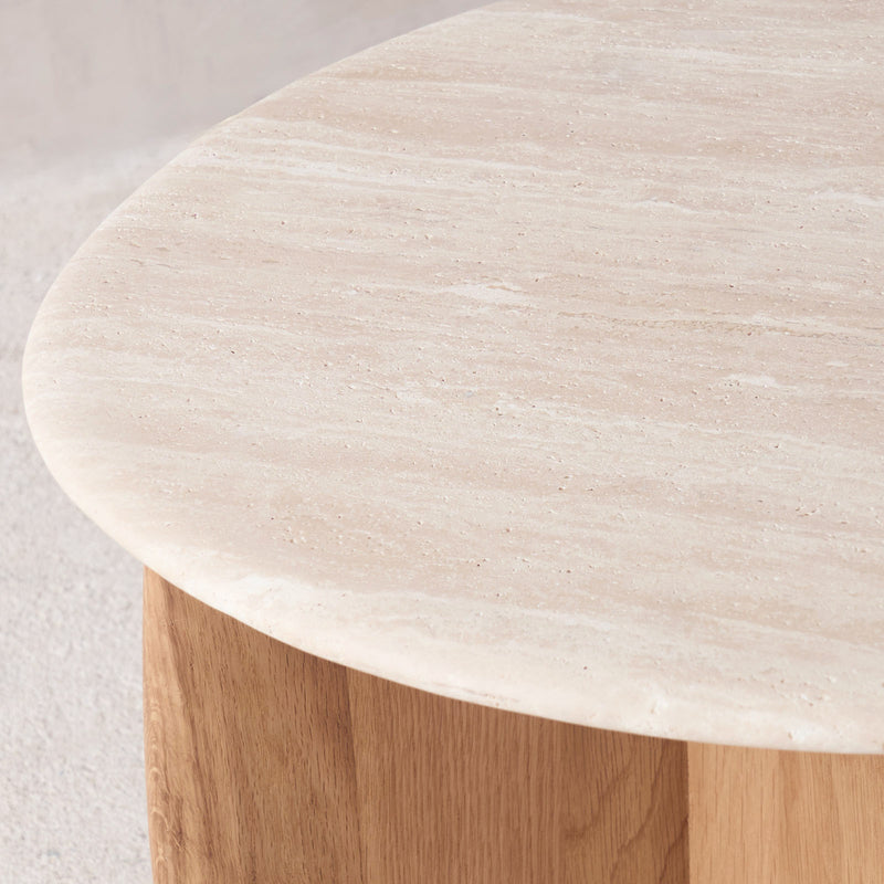 Eden Side Table | Travertine Top with Oak Base (55cm)