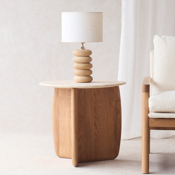 Eden Side Table | Travertine Top with Oak Base (55cm)