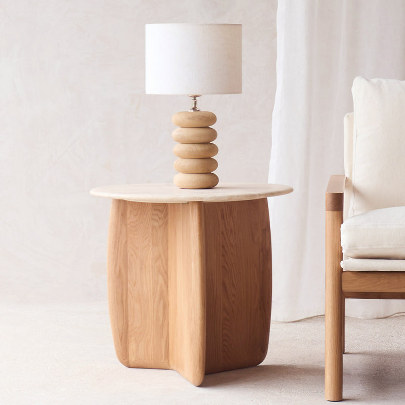 Eden Side Table | Travertine Top with Oak Base (55cm)