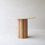 Kora Round Dining Table | Travertine with Oak Base