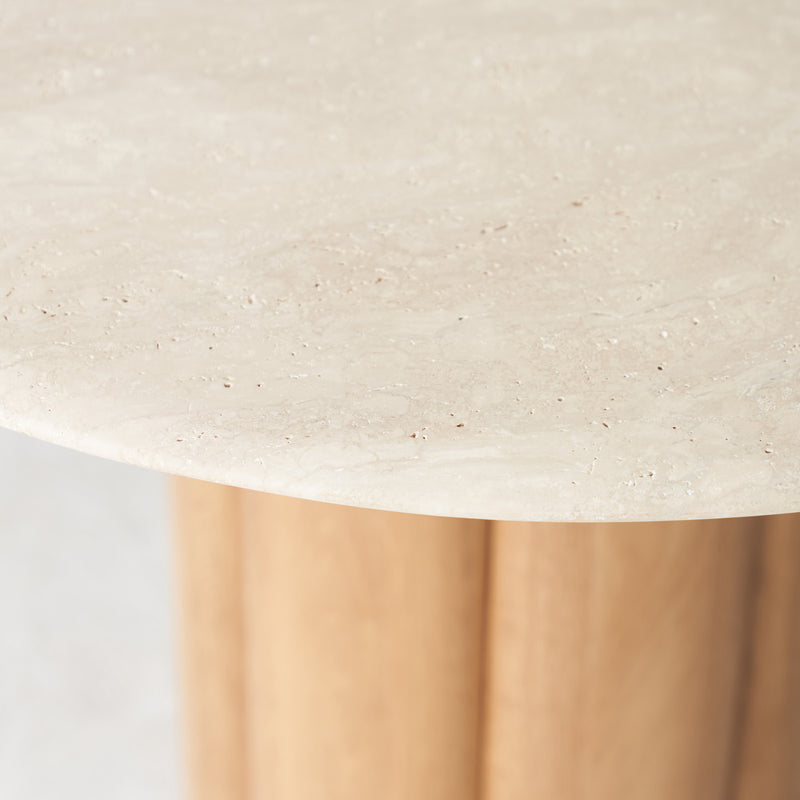 Kora Round Dining Table | Travertine with Oak Base