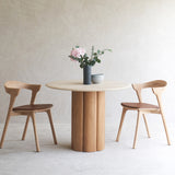 Kora Round Dining Table | Travertine with Oak Base