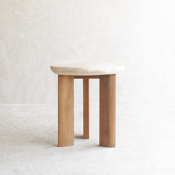 Dune Travertine Side Table | Teak (45cm)