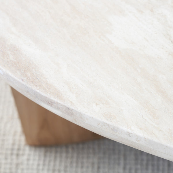 Dune Travertine Side Table | Teak (45cm)