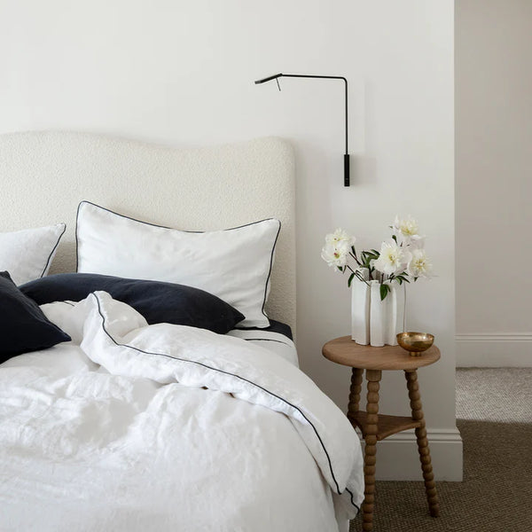 Piped Linen Duvet Set | White/Navy