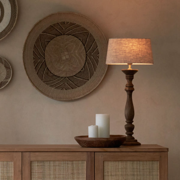 Bellini Table Lamp, wooden and delicately shaped. Sophisticated and stylish piece. It is a versatile piece that provides a rustic touch in any home. Available at $220.